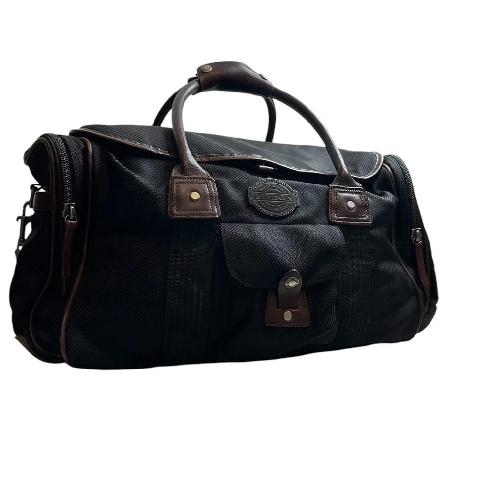 Vintage Filson Heritage Black Nylon Duffle Bag Leather Trim Medium